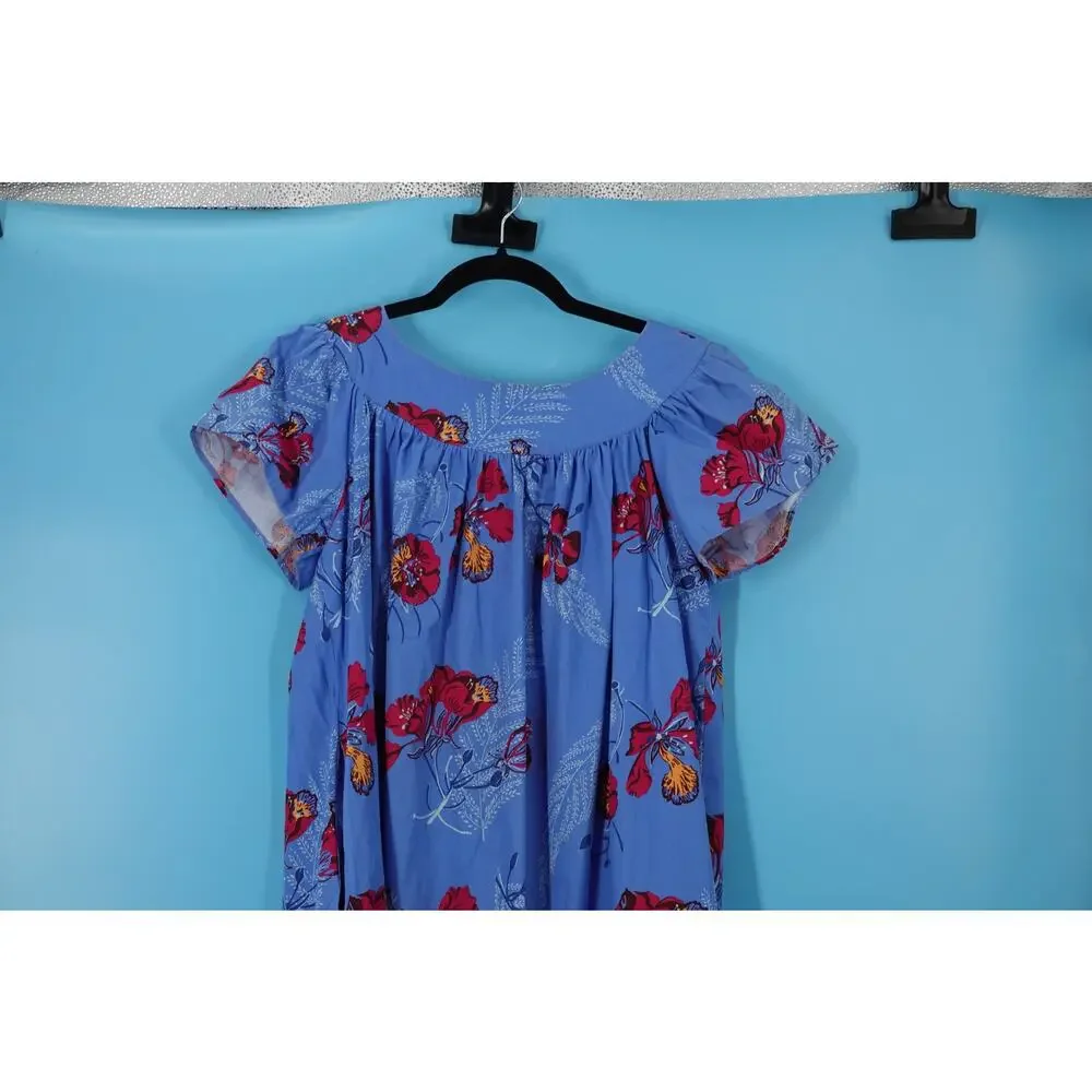 Vintage Cotton Blue Hawaiian Floral Dress